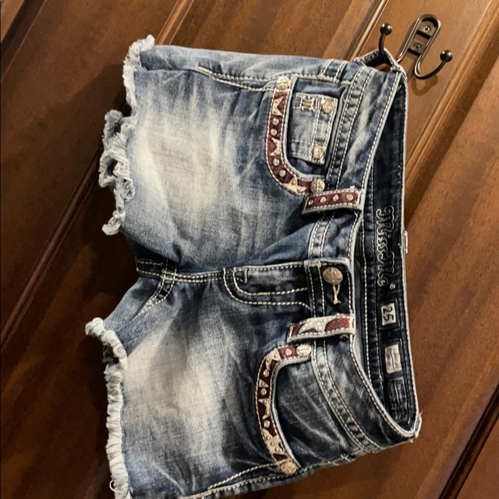 Miss Me Blue Jean Shorts with Red Accents